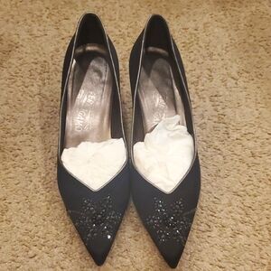 Salvatore Ferragamo Elegant Black Satin Beaded Women's Pumps